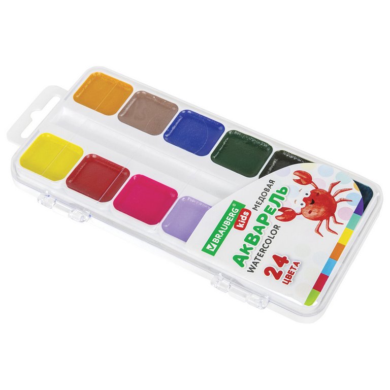 Краски акварельные 24 цв. медовые Brauberg "KIDS" (без кисти, пластиковая упаковка)