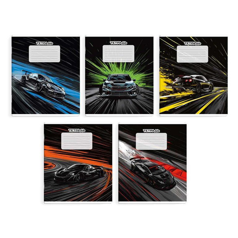 Тетрадь 12 лист кл. А5+ "Неоновые тачки" ассорти