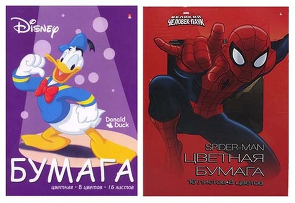 Набор цв. бумаги А4 16 лист 8 цв. "Мультики" на скрепке