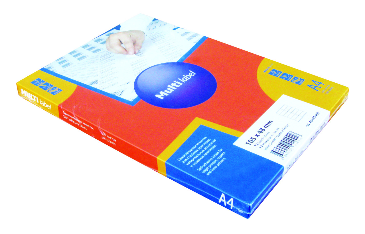 Этикетки самоклеящиеся А4 105*48, 12 этикеток, прямоуг. края, белые, MultiLabel