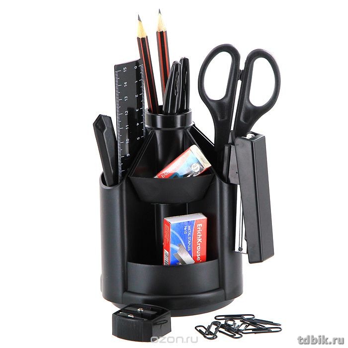 Набор настольный пластик 13 предметов Erich Krause "Mini Desk" черный, вращающейся