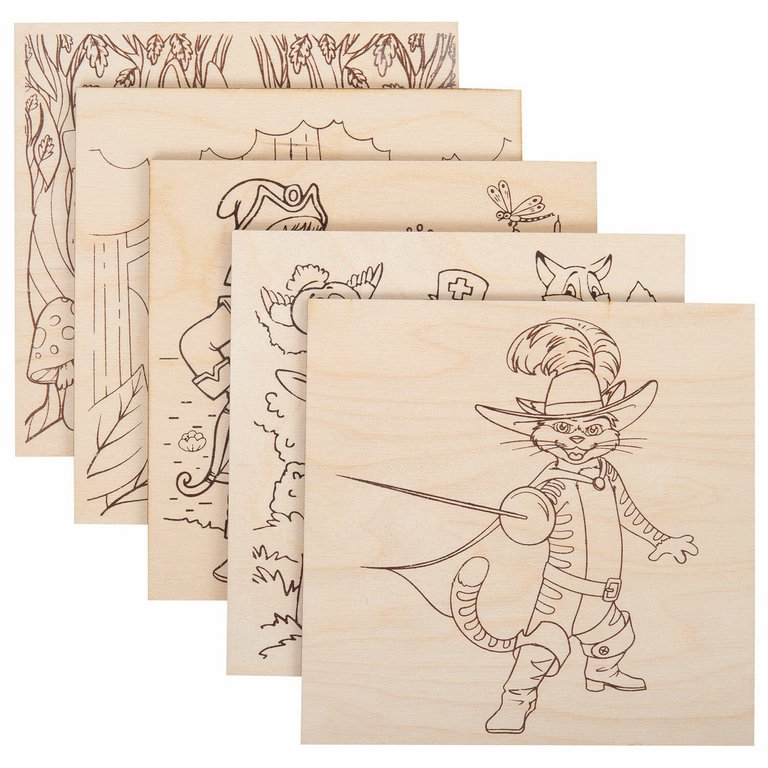 Выжигание "Сказочные мотивы" 15*15 см, 5+ BRAUBERG (5 панно 10 рисунков)