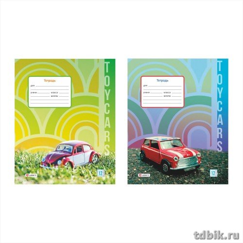 Тетрадь 12 лист лин. А5 "Машинки" обл.- мел.картон, ассорти, Lamark