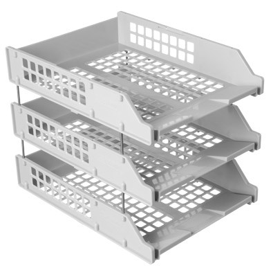 Лоток горизонтальный тройной Стамм Strong с металл. стержнями, серый