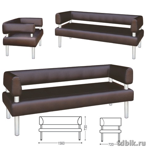Диван "V-500" 3-местный ШГВ (156*72*73 см) с подлокотниками, экокожа, коричневый