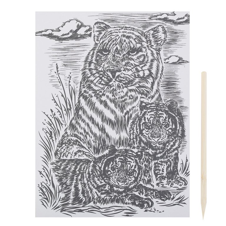 Гравюра А4 белая "Тигры" MultiArt