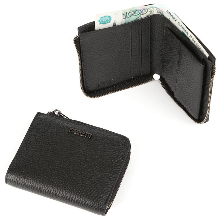 Портмоне FABRETTI женское, нат. кожа, 11*9,5*2,5 см, черный
