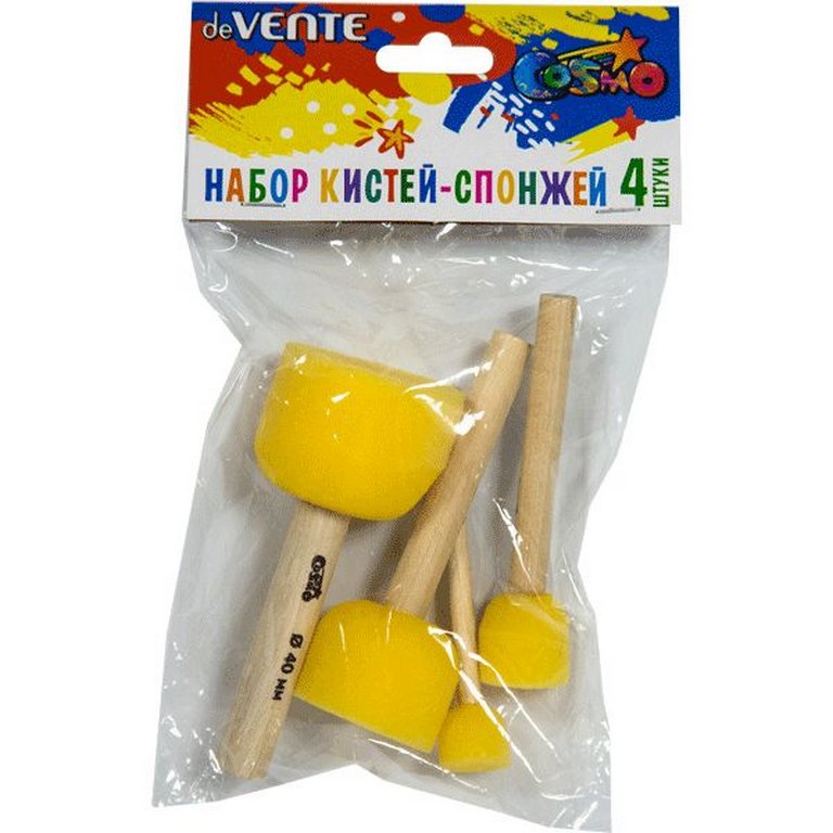 Кисть  губка круглая, поролон, 15,20,30,40 мм  дерев. ручка  4 шт/уп