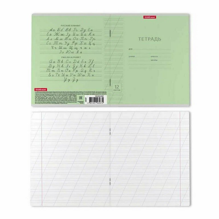 Тетрадь 12 лист лин. косая А5 "Классика Visio зеленая"