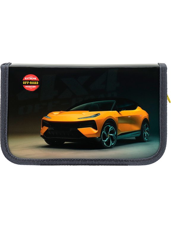 Пенал 1 отд. 1 откид. планка для мальчика Profit "Желтое авто" 190х115 (ламинир.картон)