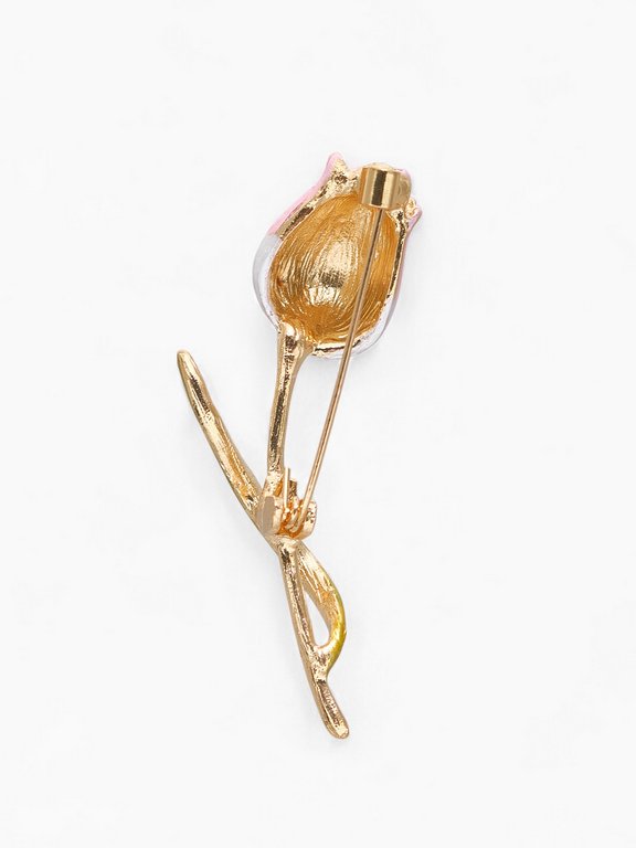 Брошь металл "Цветок" бело-розовый в золоте