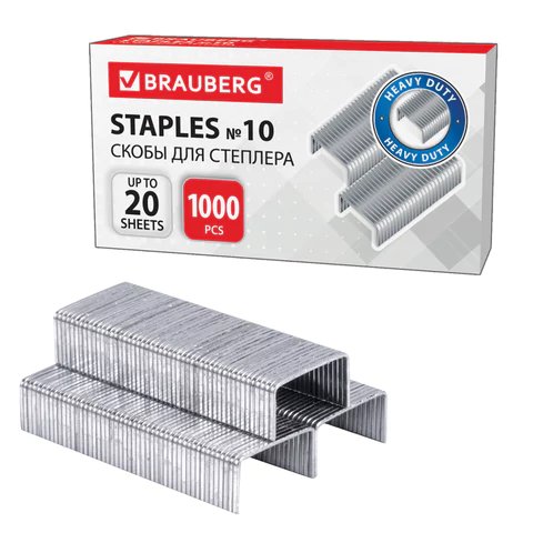 Скобы №10 BRAUBERG 1000 шт/у, до 20 листов