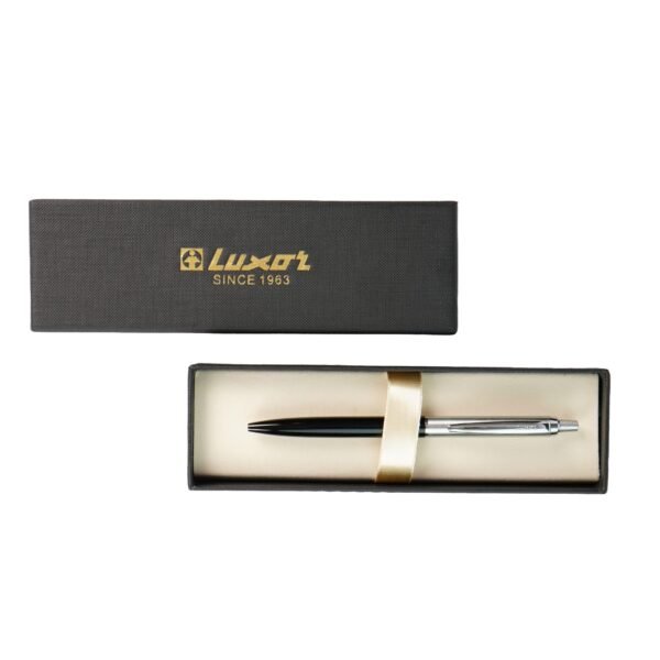 Ручка шариковая Luxor "Trident" в футляре 0,8мм синяя (ст.99мм) корпус мет. серебро/черный