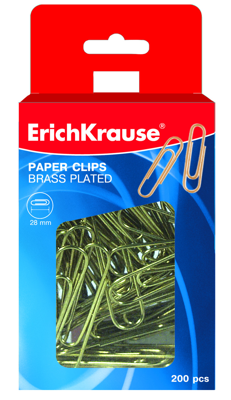 Скрепки 28 мм 200 шт/уп омедненные Erich Krause, в пластиковом боксе