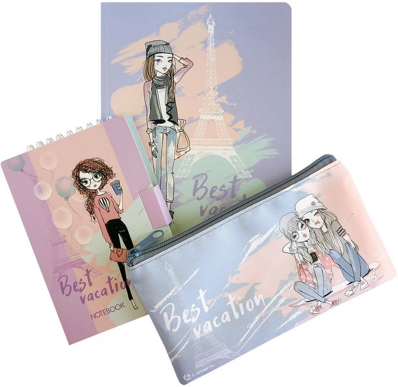 Набор подарочный "Best Vacation" тетрадь 80л., блокнот с ручкой, косметичка, Lamark