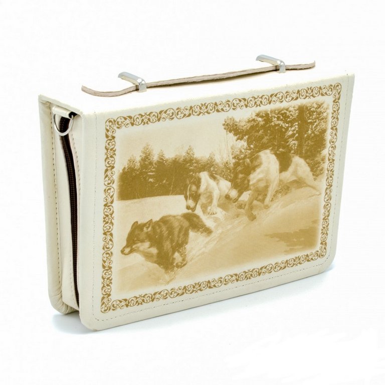 Несессер подарочный "Привал" футляр из кожи с худож. выжиганием, приборы на 2 персоны, бежевый