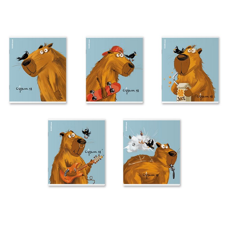 Тетрадь 48 лист кл. А5 на скрепке "Happy Capy" 5 ВИДОВ