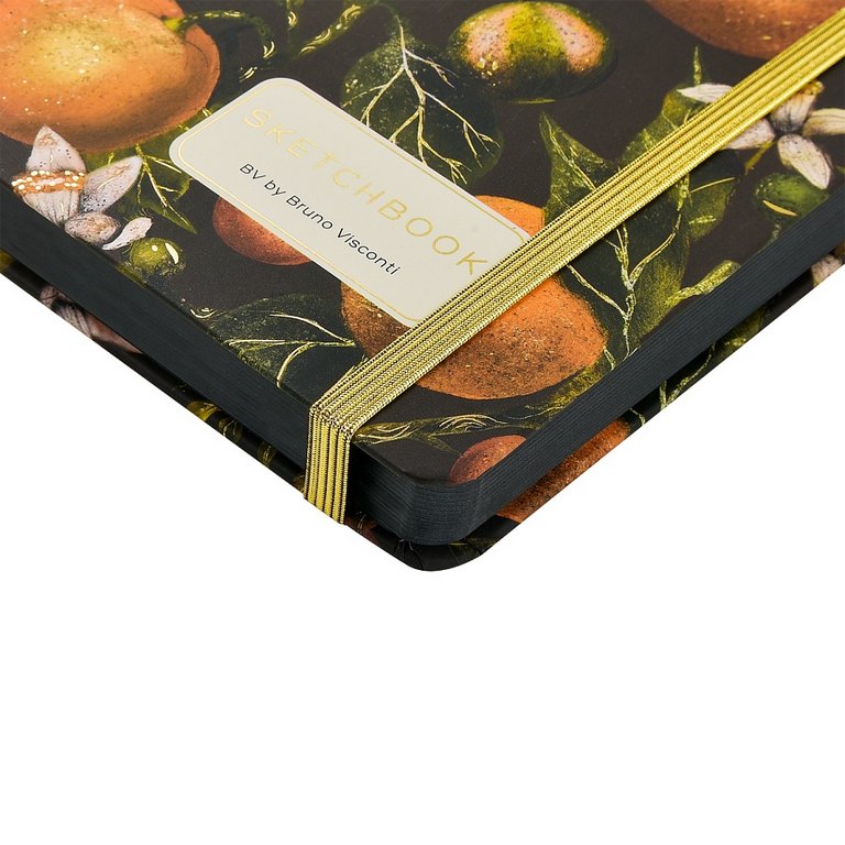 Скетчбук 213*146 мм, 100л.,тв. обл. на ризинке, черный блок "Flora. Paradise oranges"