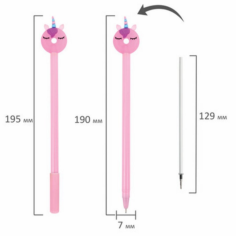 Ручка шариковая сувенирная "Единорог-пончик" 0,7мм, синяя (ассорти) ЮНЛАНДИЯ