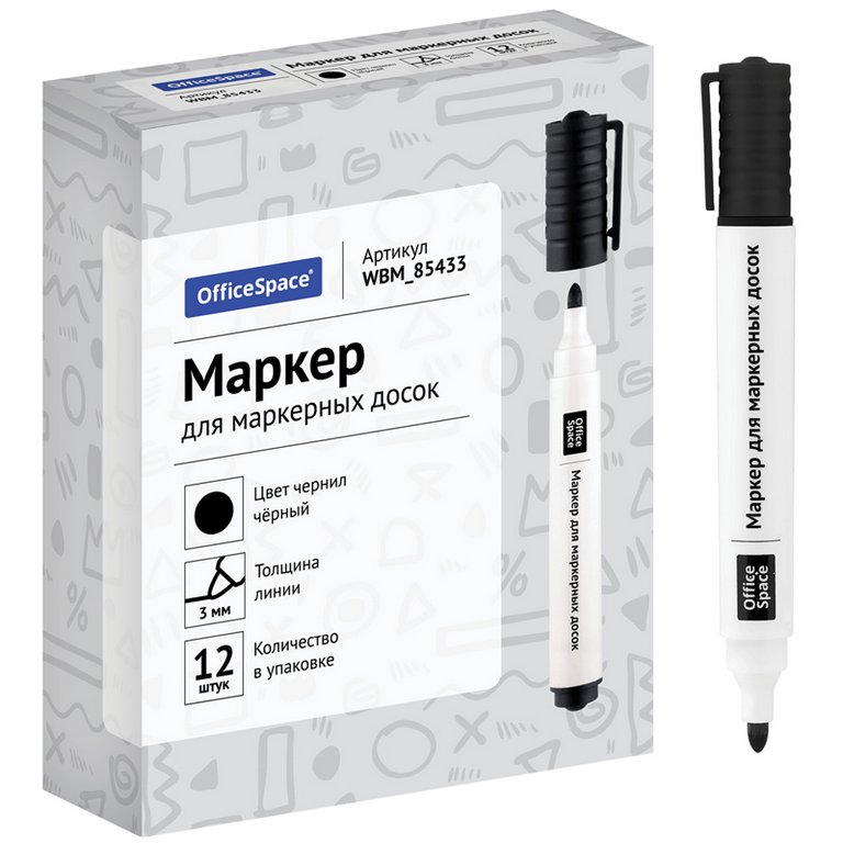 Маркер для доски OfficeSpace 3мм черный круглый