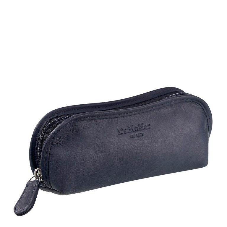 Футляр для очков Dr.Koffer, 7*15*3см, нат. кожа, на молнии, синий