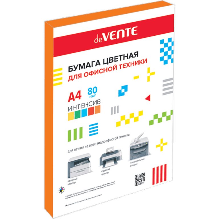 Бумага "deVente" 80г/м2 А4, 100 лист/уп, оранжевый интенсив