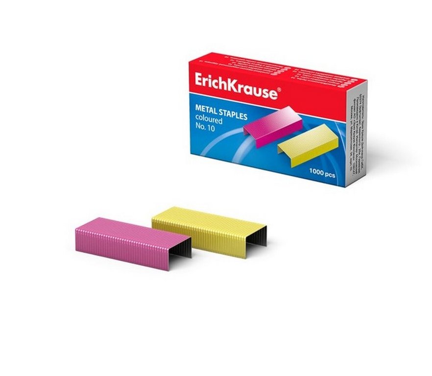 Скобы №10 Erich Krause 1000 шт/у, цветные, до 20 листов
