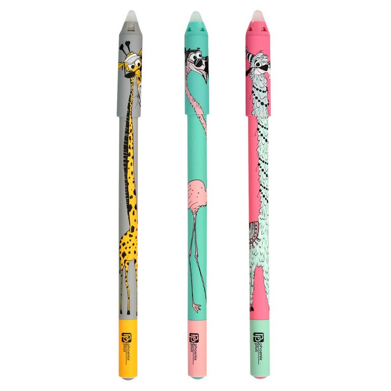 Ручка пиши-стирай гелевая Феникс+ "Жираф, Фламинго, Альпака" синяя 0,5мм (ассорти)