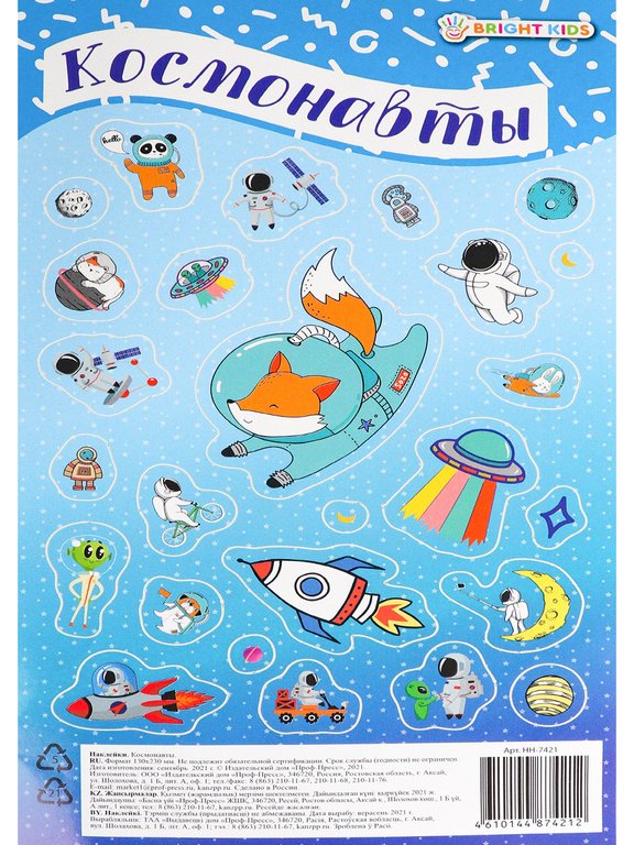 Наклейки 13 х 23 см "Космонавты"