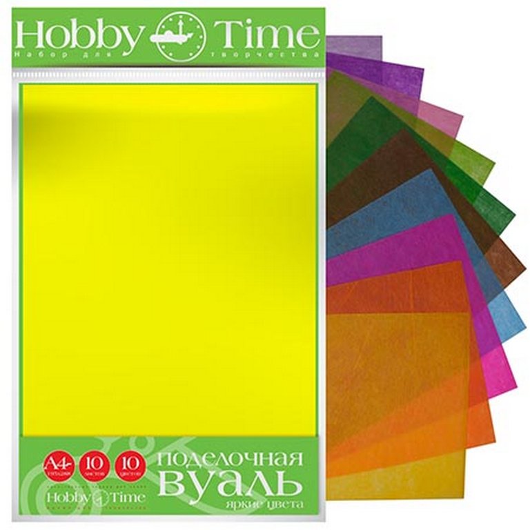 Поделочная вуаль "Яркие цвета" А4, 10 листов, 10 цветов HobbyTime
