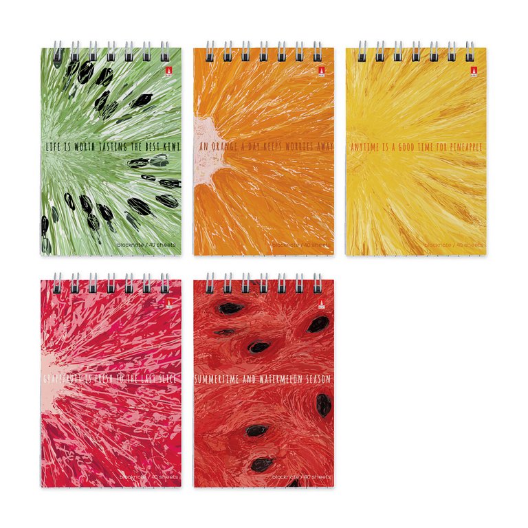 Блокнот А7  40л.,  68*101 мм, на гребне Альт "EXOTIC FRUITS" 5 видов