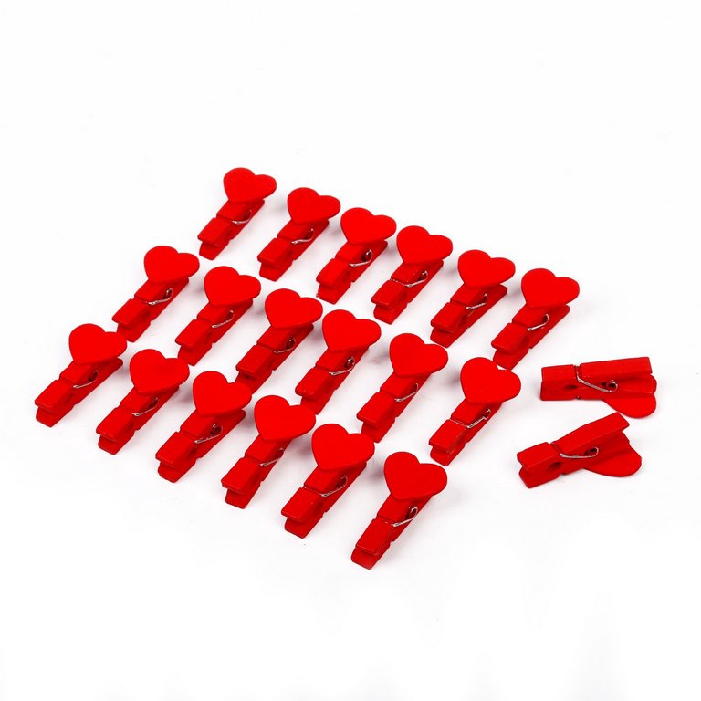 Прищепки деревянные с декором "Сердечки" 35мм (20 шт/уп) красные