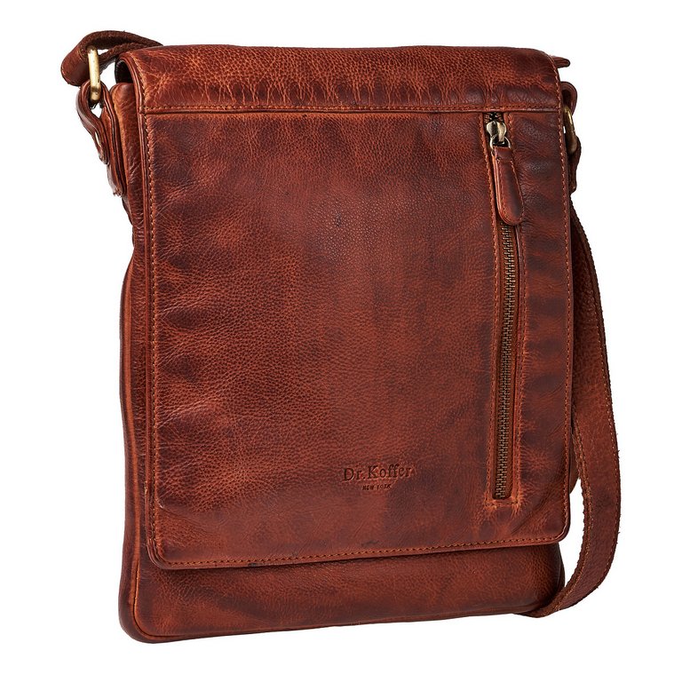 Сумка мужская Dr.Koffer 27х23х4 см, нат. кожа, на плечевом ремне, коньячный