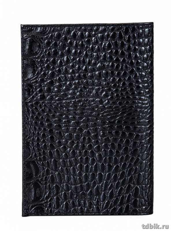 Обложка для паспорта "Черный лак" из кожи, экон. 13,2*18,6