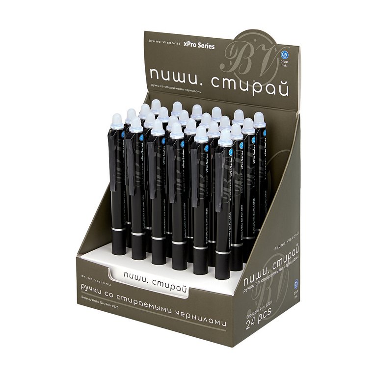 Ручка пиши-стирай автомат гелевая Bruno Visconti "DeleteSlimClick.xPro Nero" синяя 0,5мм
