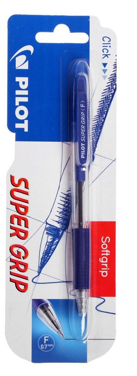 Ручка шариковая авт. Pilot SUPER GRIP с резин. упором 0,7мм, синяя (стерж.99мм, лин. 0,22мм) 2шт/уп.
