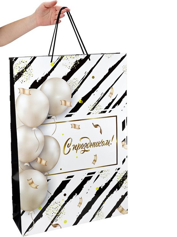 Пакет бумажный 50*72см ламинированный "Белые шары"