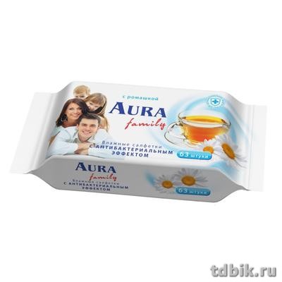 Салфетки влажные 120 шт/уп Aura "Для всей семьи" с антибак. эффектом с крышкой