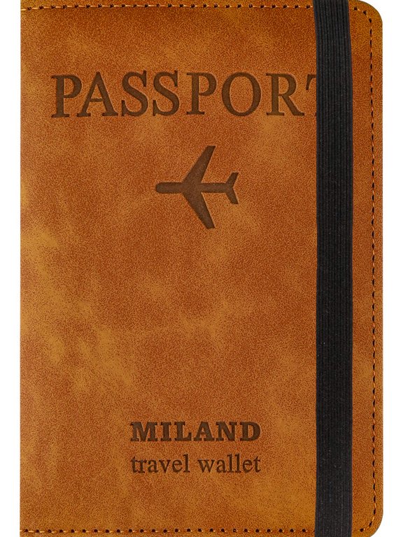 Обложка для паспорта MILAND "Вояж" с отделениями для карт на резинке кожзам, коричневая