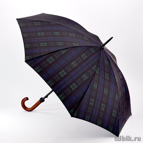 Зонт мужской трость Fulton Blackwatch "Черная клетка"  диаметр купола 117см