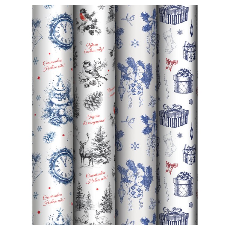 Бумага упаковочная НГ 70*100см  в рулоне (ассорти) "Christmas Eve" MESHU