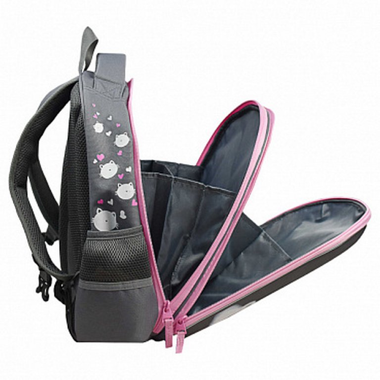 Рюкзак каркасный для девочки Феникс+ "Котоваты" 39*29*14 см серый