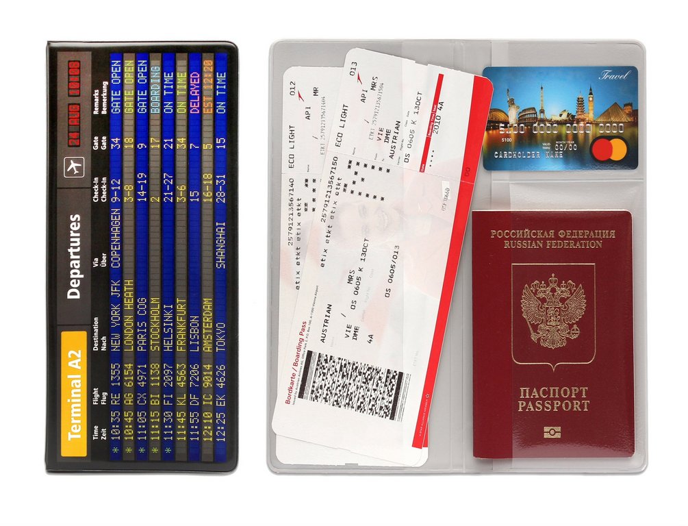 Бумажник путешественника "Табло вылетов" ПВХ, 22х10.5 см