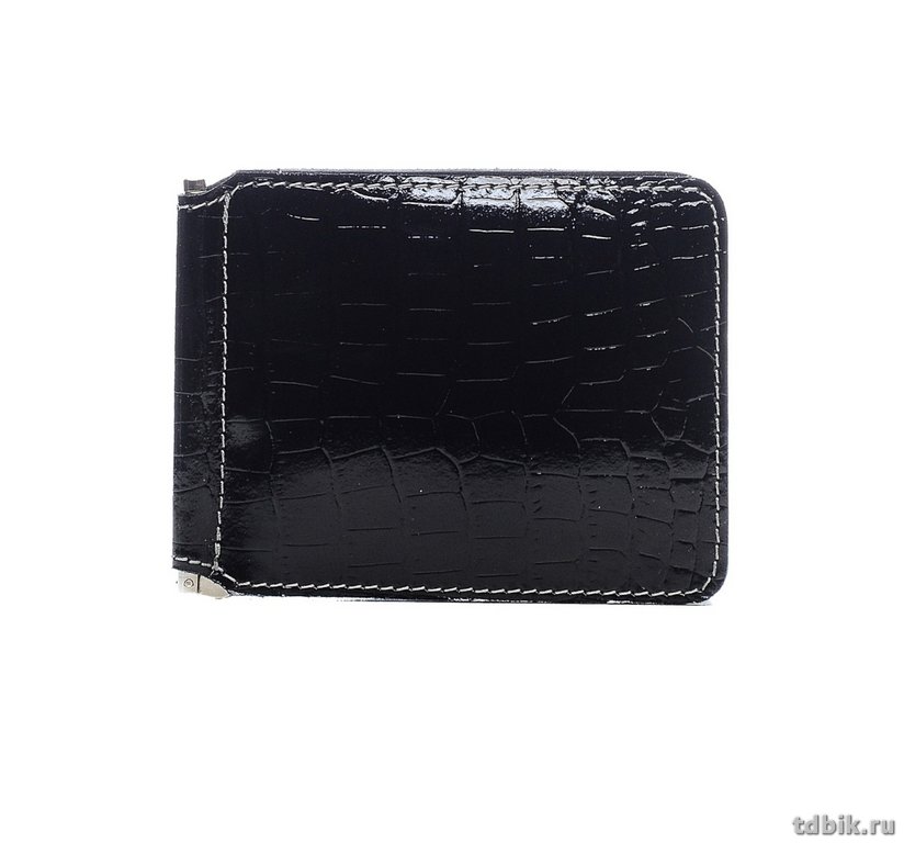 Зажим для денег Faetano "Геккон" с карманом , нат.кожа, черный