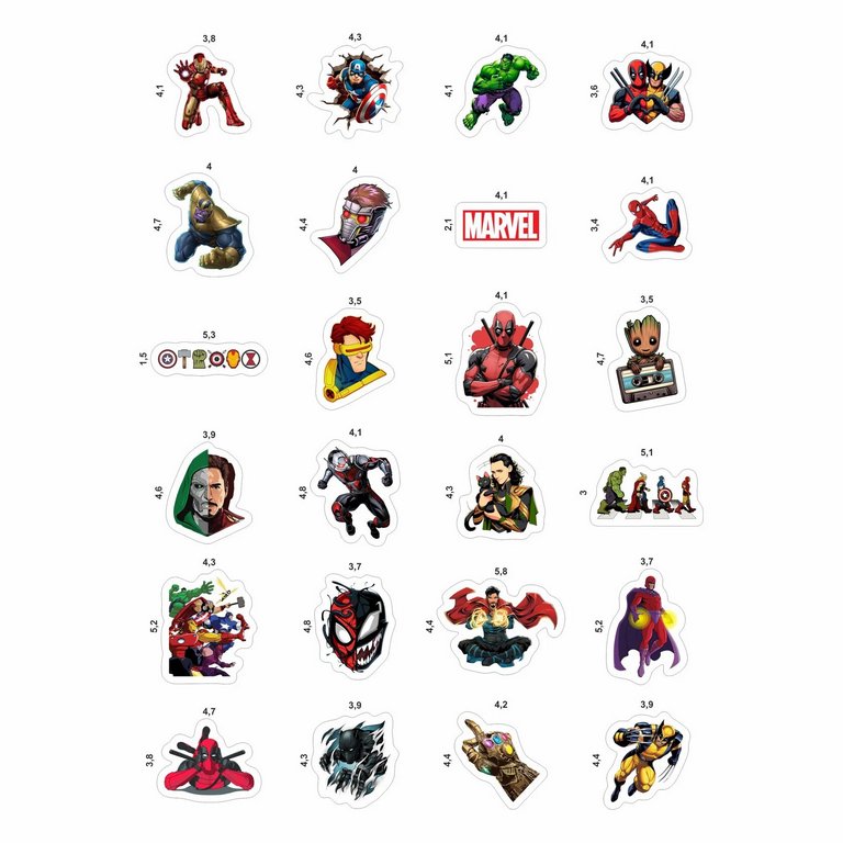 Набор наклеек  4 листа "Вселенная Marvel" (24 шт) Nalepking
