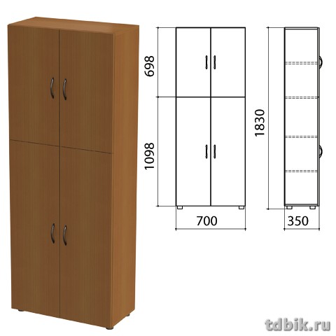 Шкаф для бумаг "Канц" закрытый, 4 двери (700*330*1830 мм), цвет орех