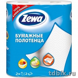 Полотенце бумажное Zewa/Zemma 2 рул/уп, 2-х слойные, белые