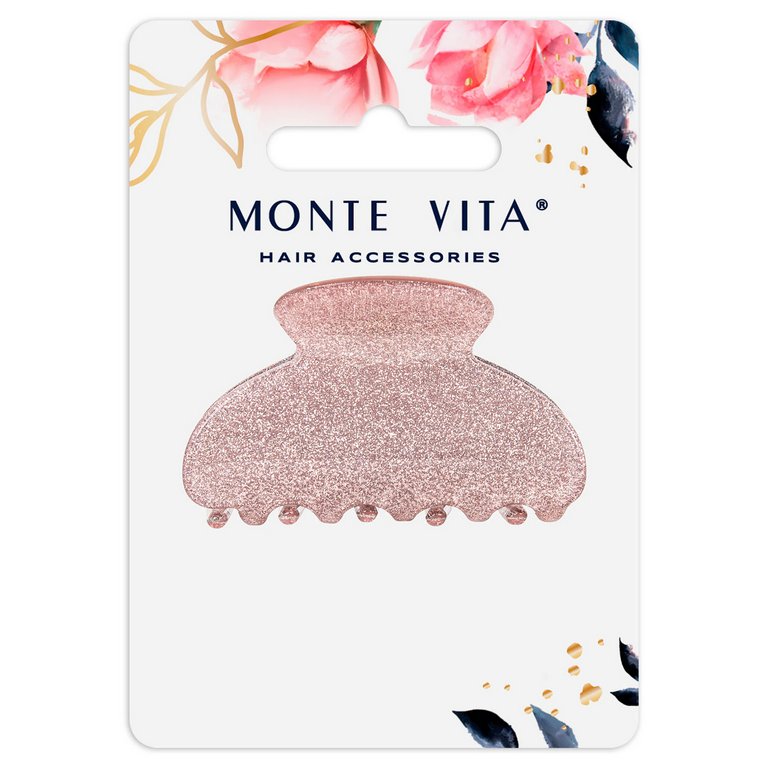Краб для волос 5,2см с глиттером, розовый MONTE VITA