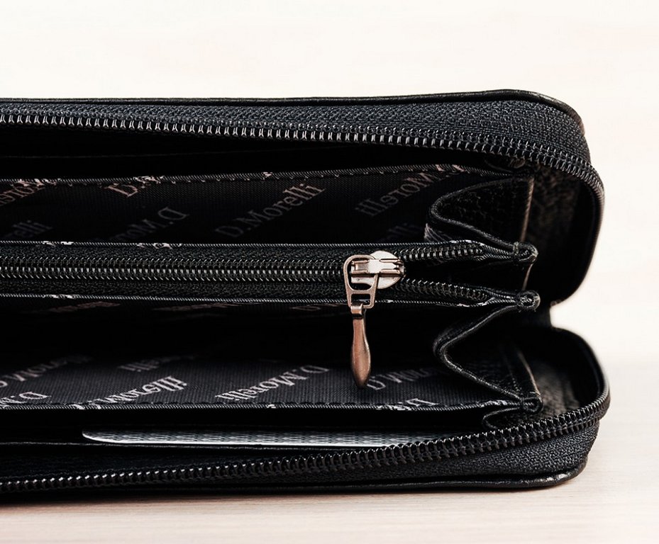 Портмоне D.Morelli мужское "Texas" на молнии, нат. кожа, черное