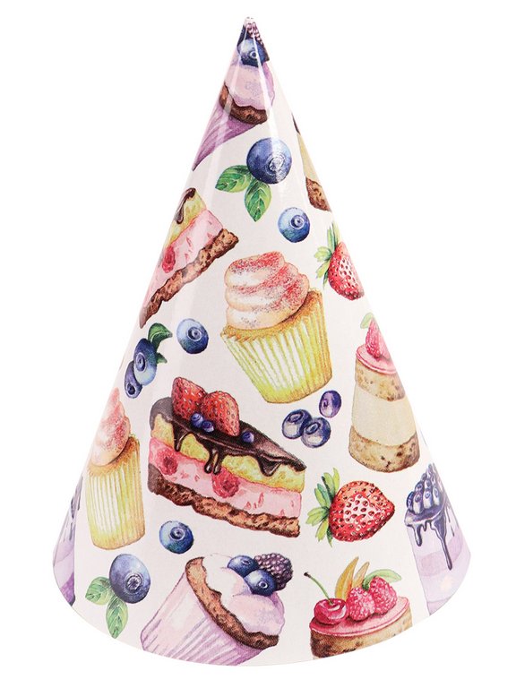 Набор одноразовой посуды картон на 6 персон "Вкусняшки" (6 стаканов + 6 тарелок + 6 колпаков)